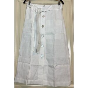 New Skylar + Madison Midi Skirt mother of pearl button up high waist 100% linen